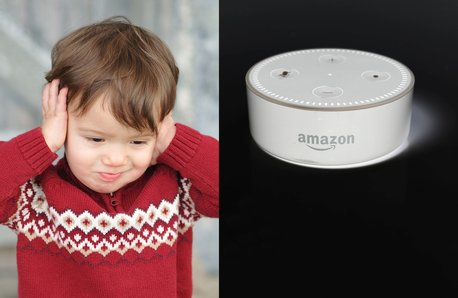 Toddler stock image with Amazon Echo Alexa Image